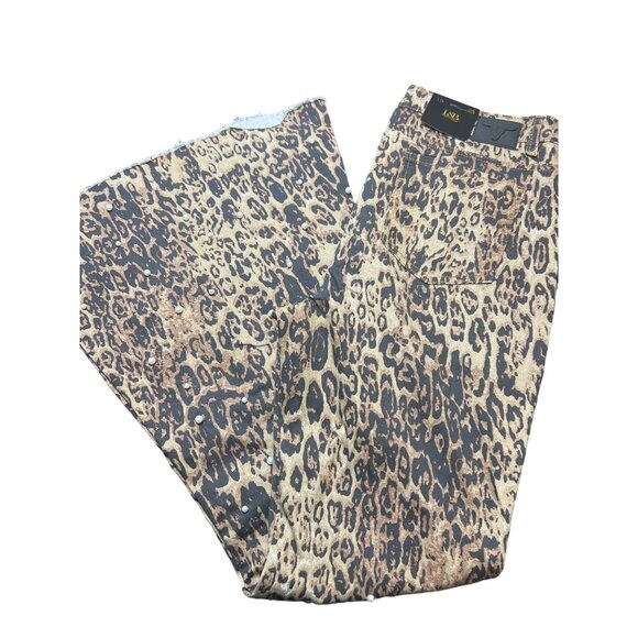 L&B Lucky Blessed Leopard High Rise Flare Jeans Faux Pearls Cheetah Sz 16 NWT - Picture 6 of 8